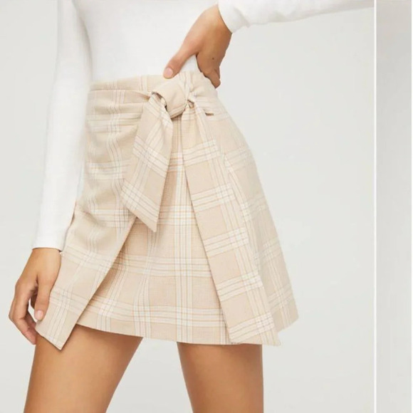 Aritzia Wilfred Dorine Wrap Beige Plaid Wrap Skirt Size  2 - Picture 1 of 7